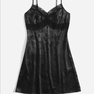 NWOT Lace Trim Satin Dress